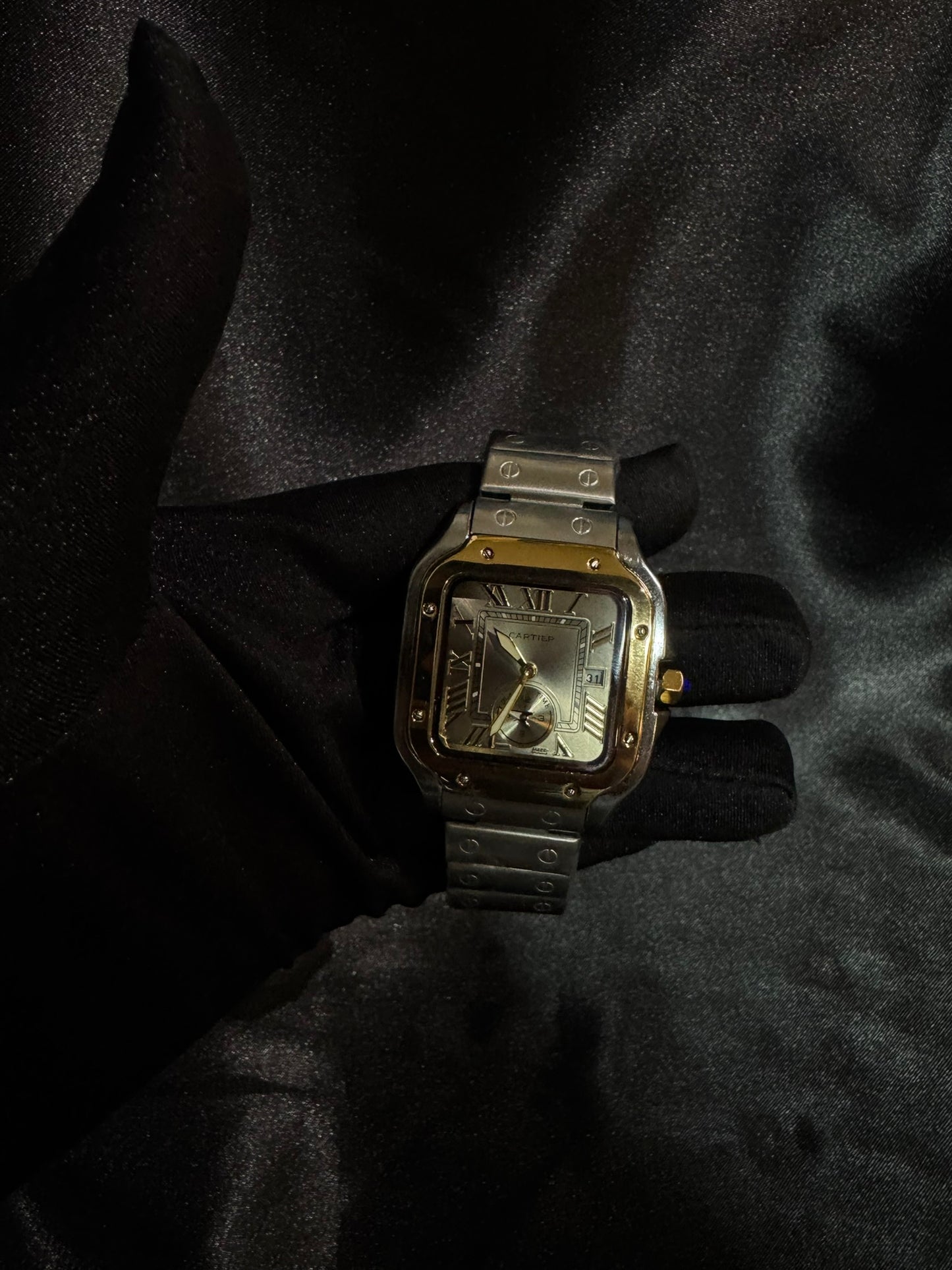 Reloj Cartier Santos Dos Tonos con cara plateada