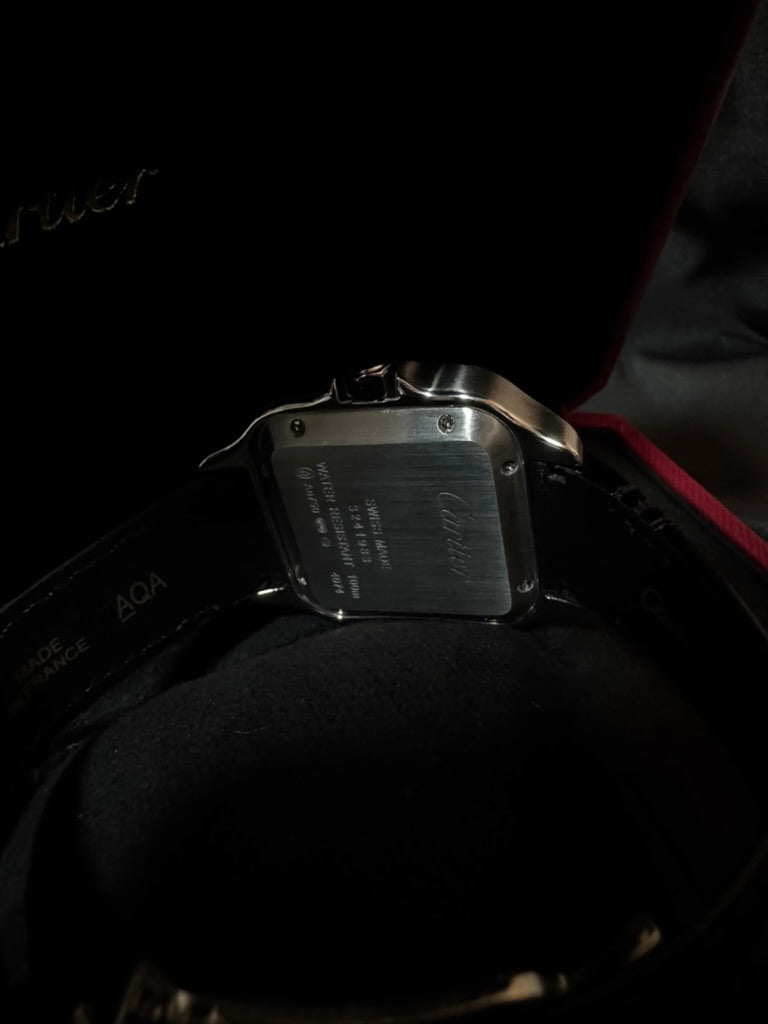 Cartier Santos Plata Correa De Piel