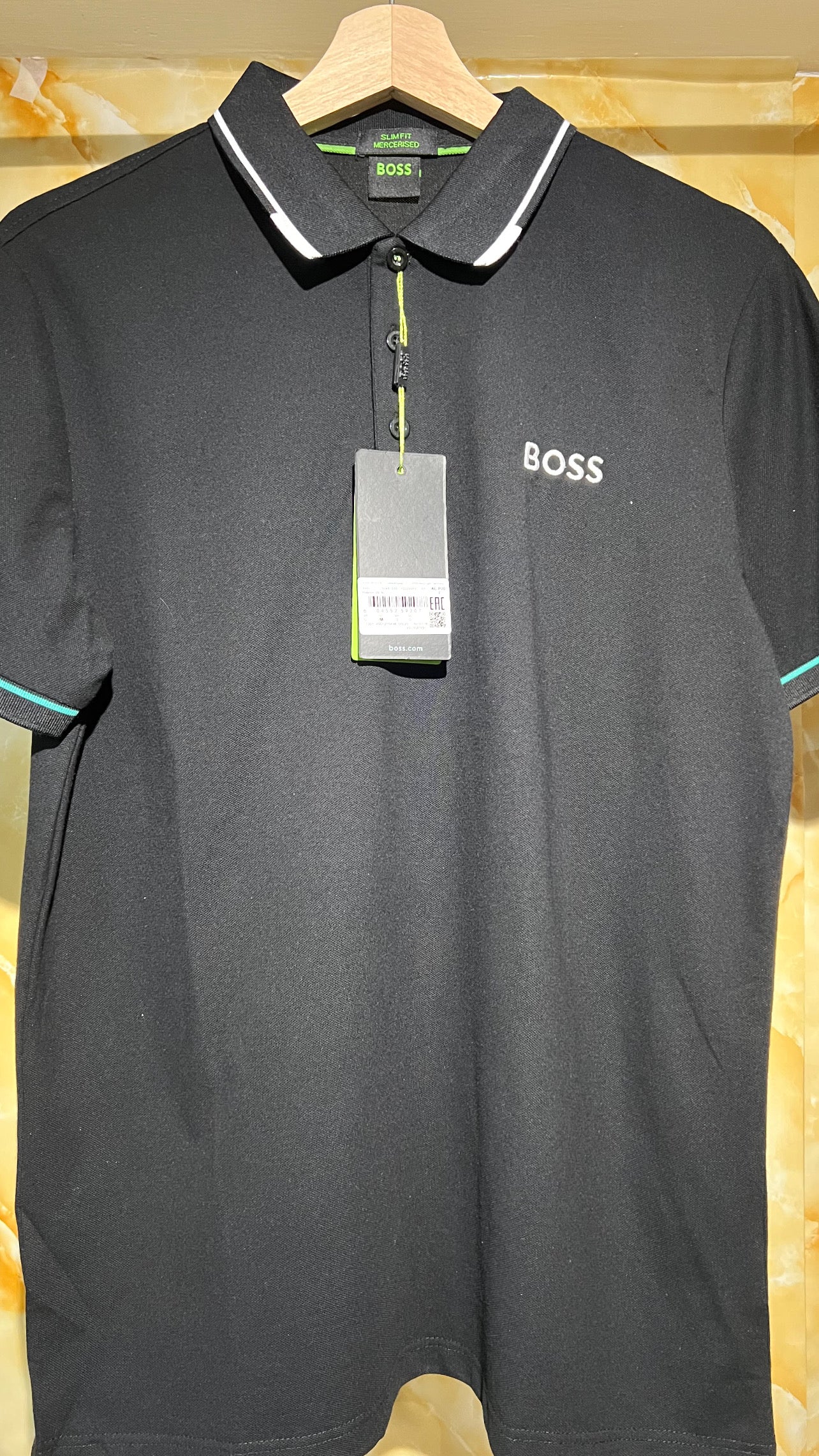 Boss Playera Polo Negra Linea Verde