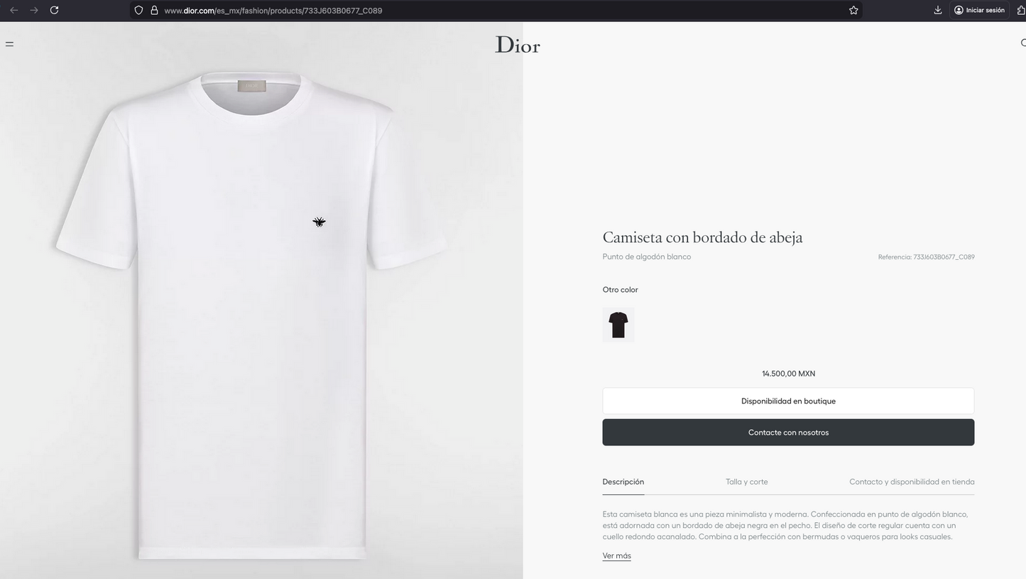 Playera Dior Bordado Abeja Color Salmon UA