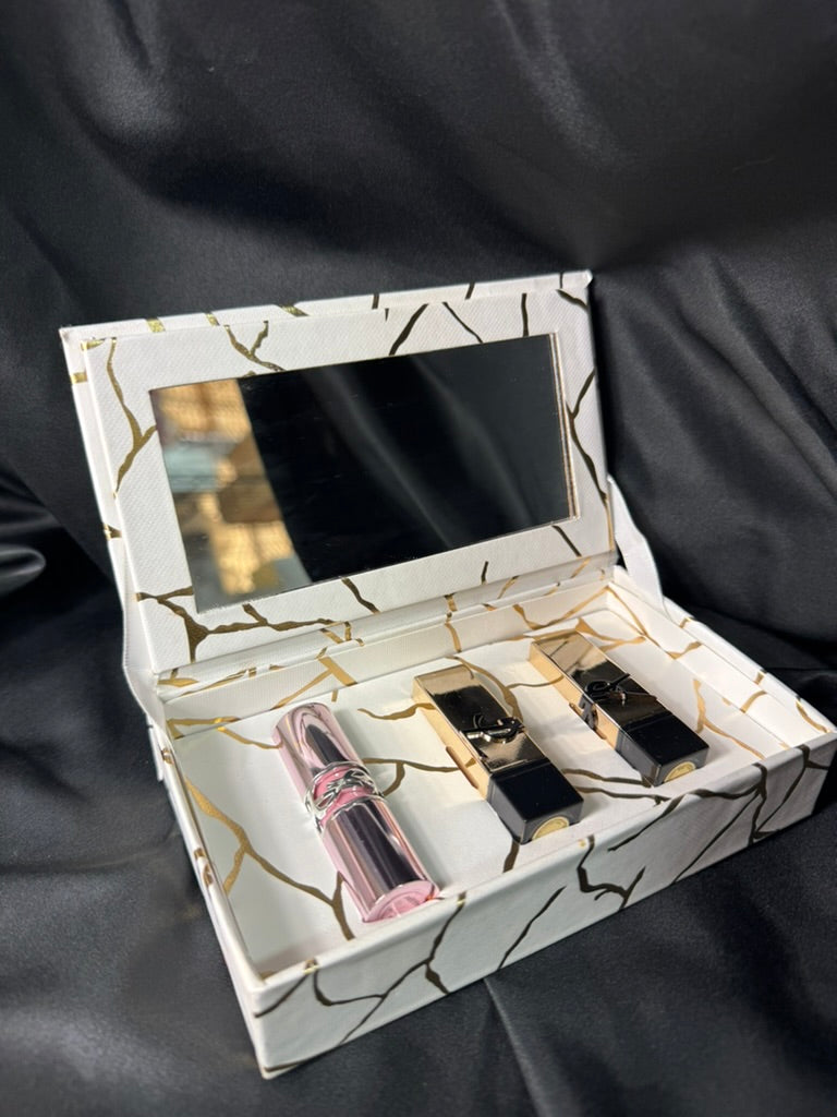 YSL Beauty Set Labiales – Edición Blanca Dorada (3 Piezas)