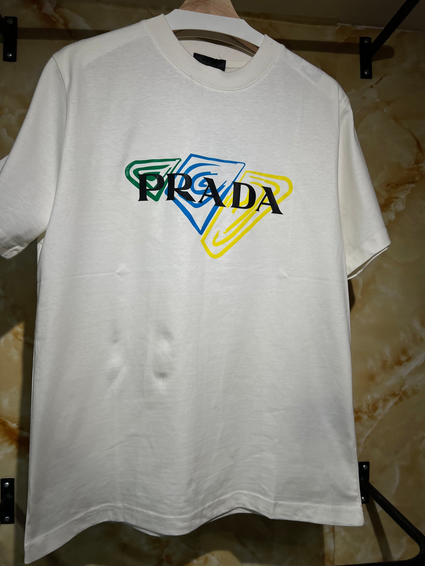 Prada Multicolor Triangle Tee Blanca
