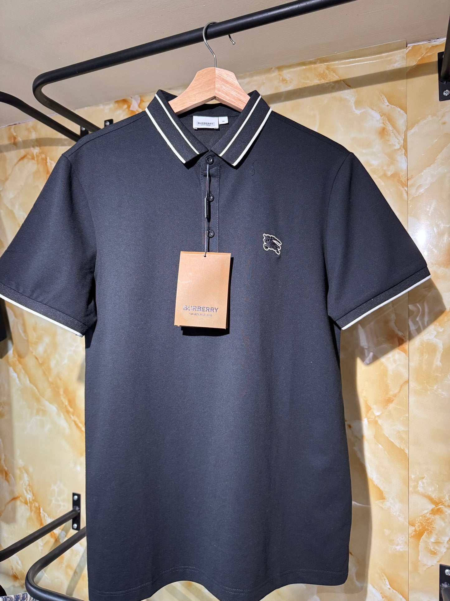 Burberry Playera Polo Negro Logo Mini
