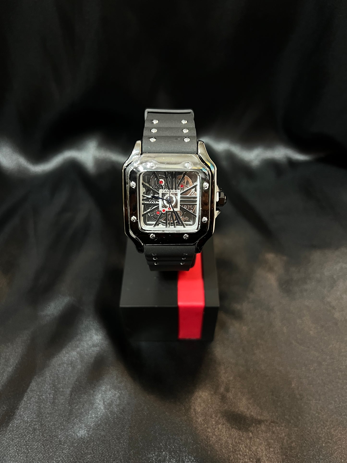 Cartier Santos Skeleton Plata Caucho AA