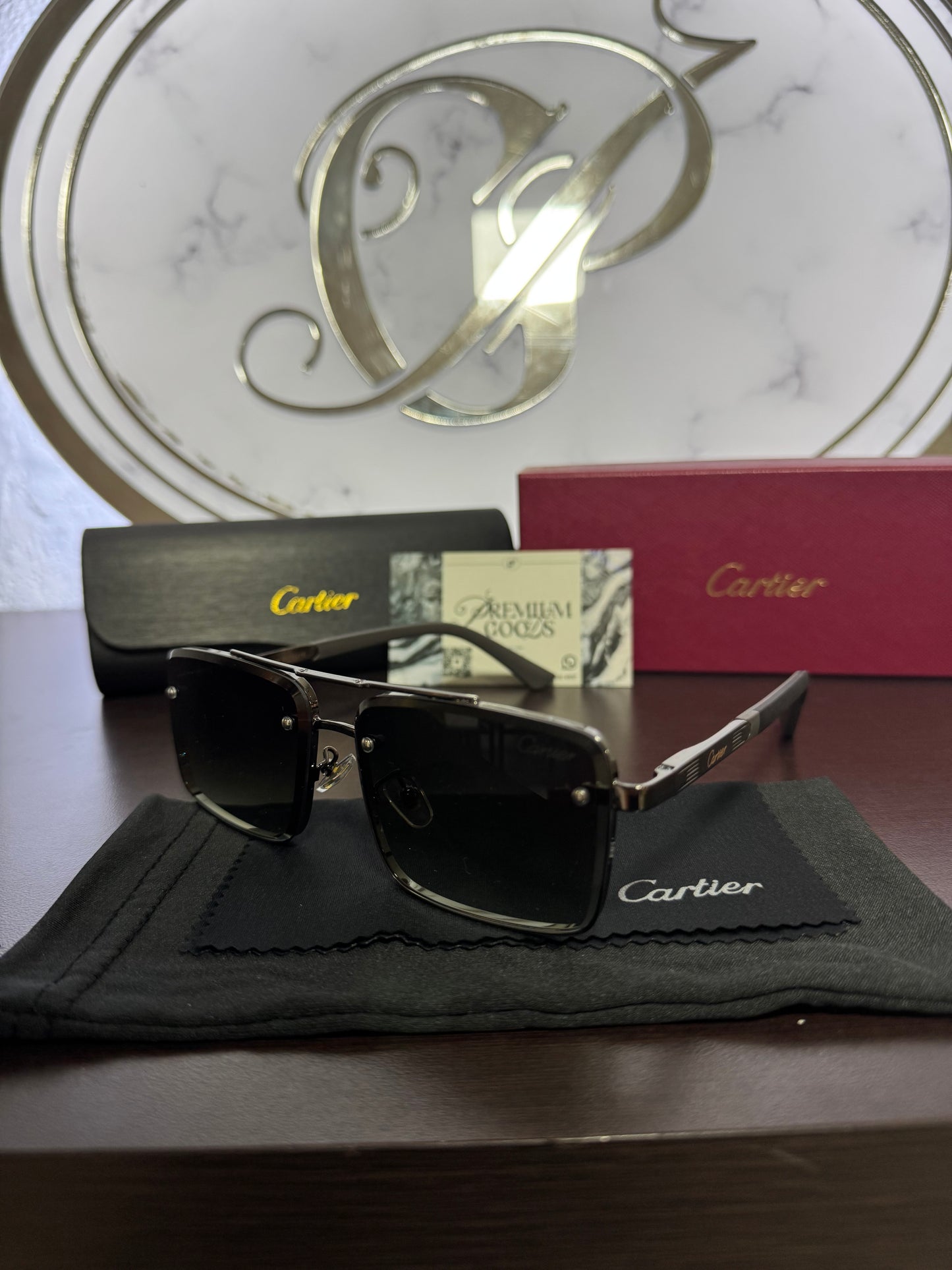 Lentes Cartier Cuadrados Negros Con Plata