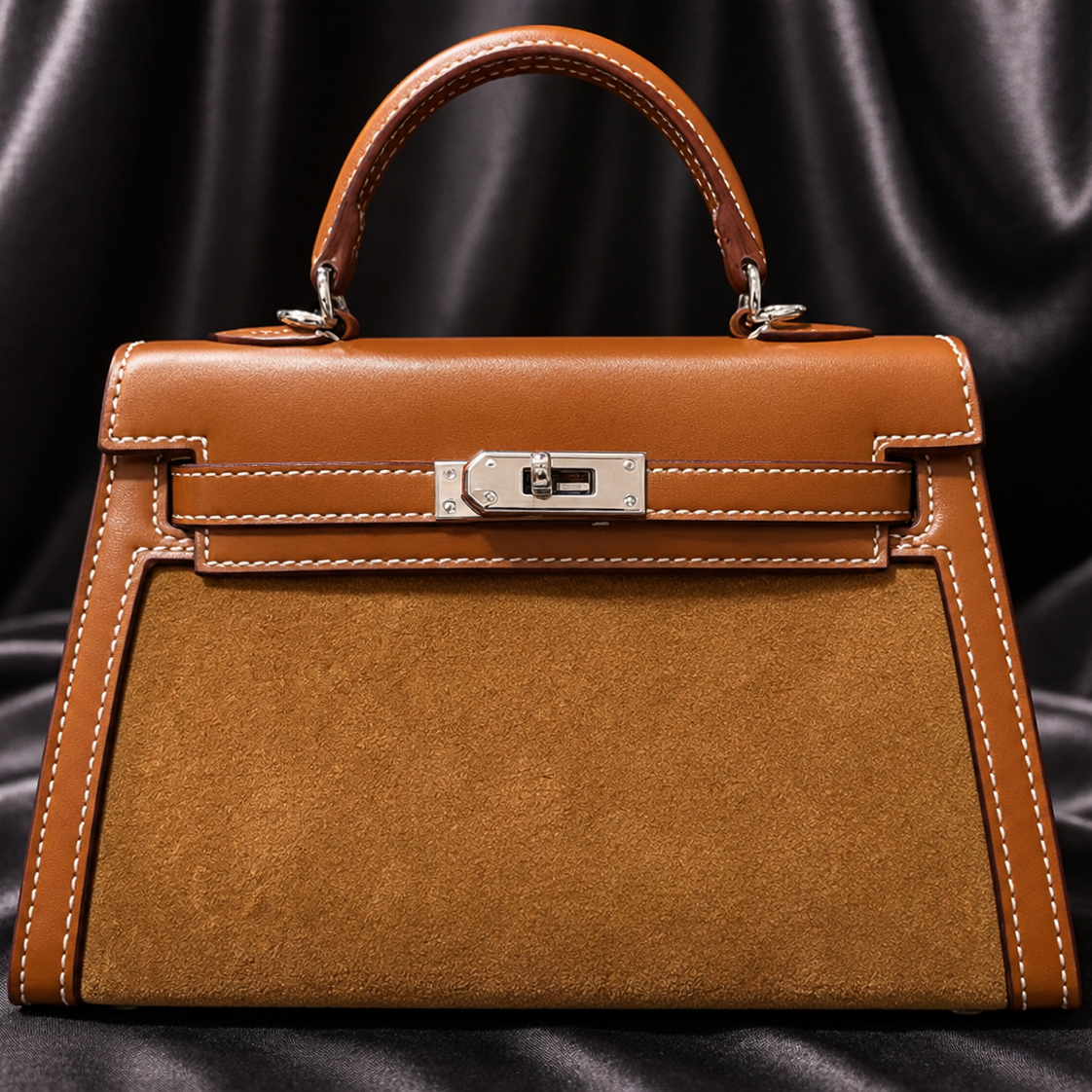 Hermes Mini Kelly Gamuza Caramelo