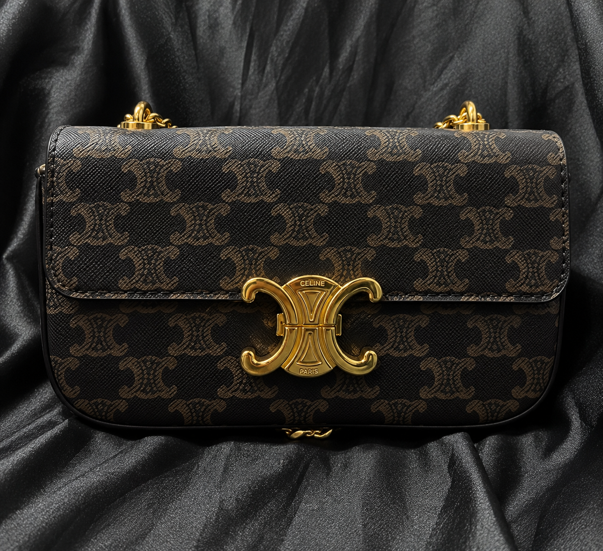Celine Triomphe Monogram Shoulder Bag Café