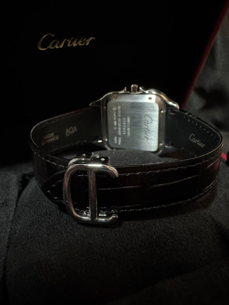 Cartier Santos Plata Correa De Piel