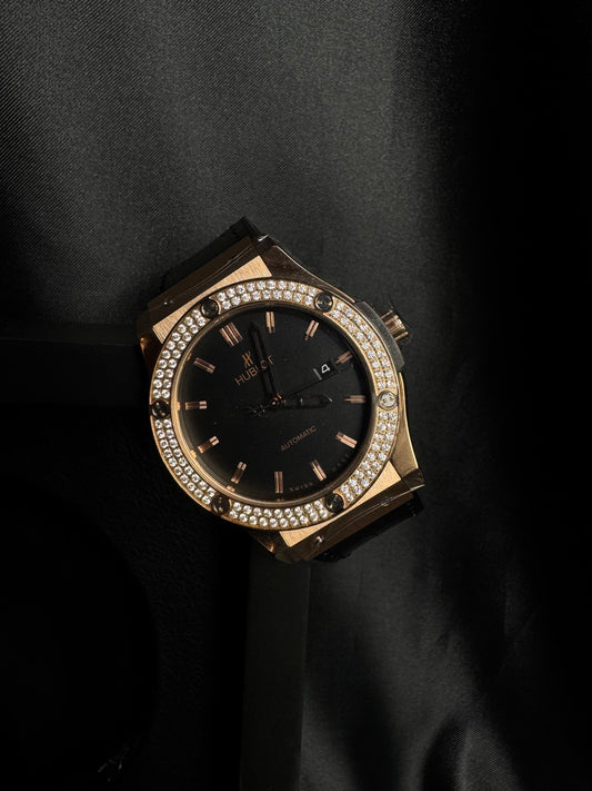Hublot Classic Fusion King Gold Diamonds Black Dial