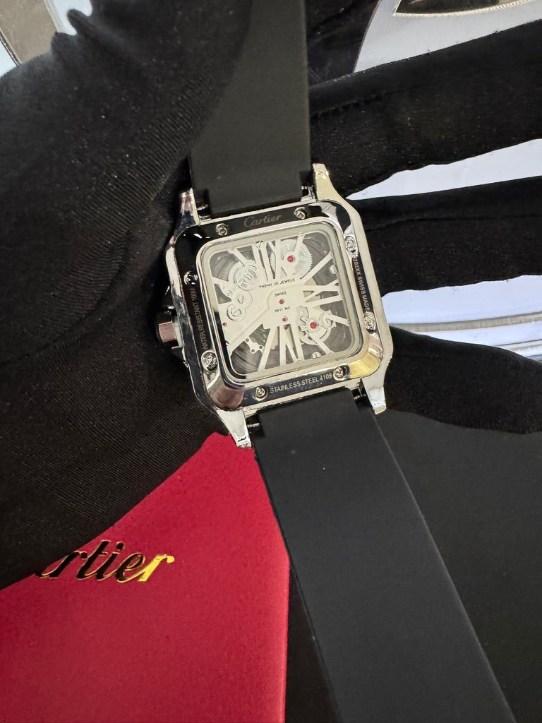 Reloj Cartier Santos Skeleton Caucho con Piedras