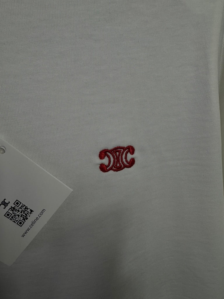 Playera Celine Mini Logo Bordado Blanca UA