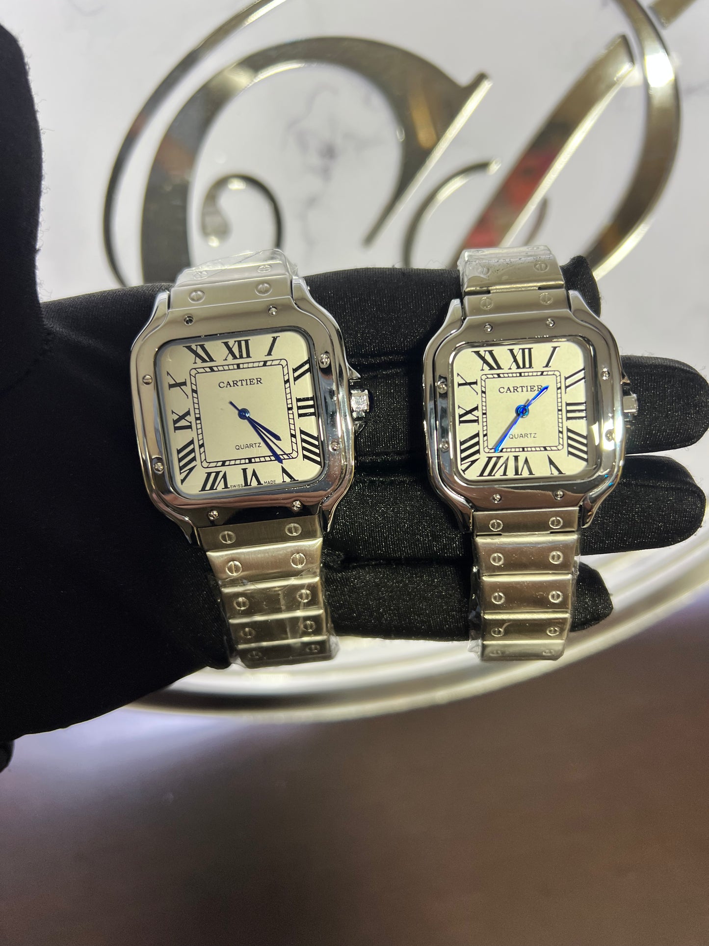 Cartier Pareja Plata Cara Blanca