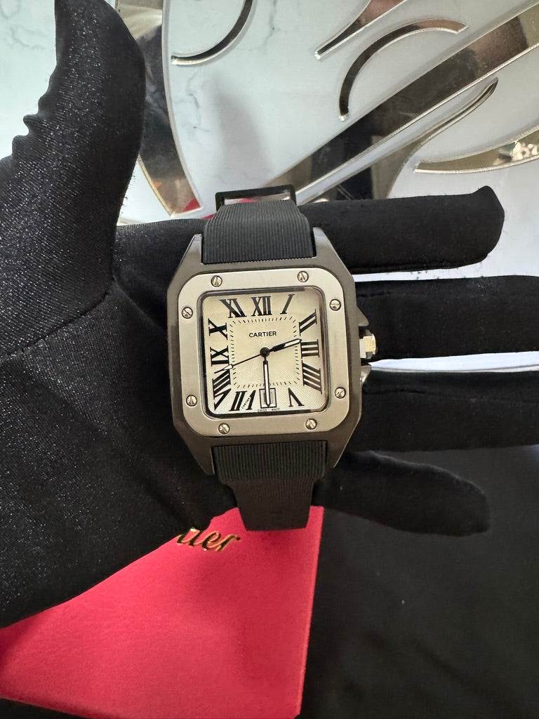 Reloj Cartier Santos Caucho Carátula Blanca