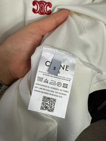 Playera Celine Mini Logo Bordado Blanca UA