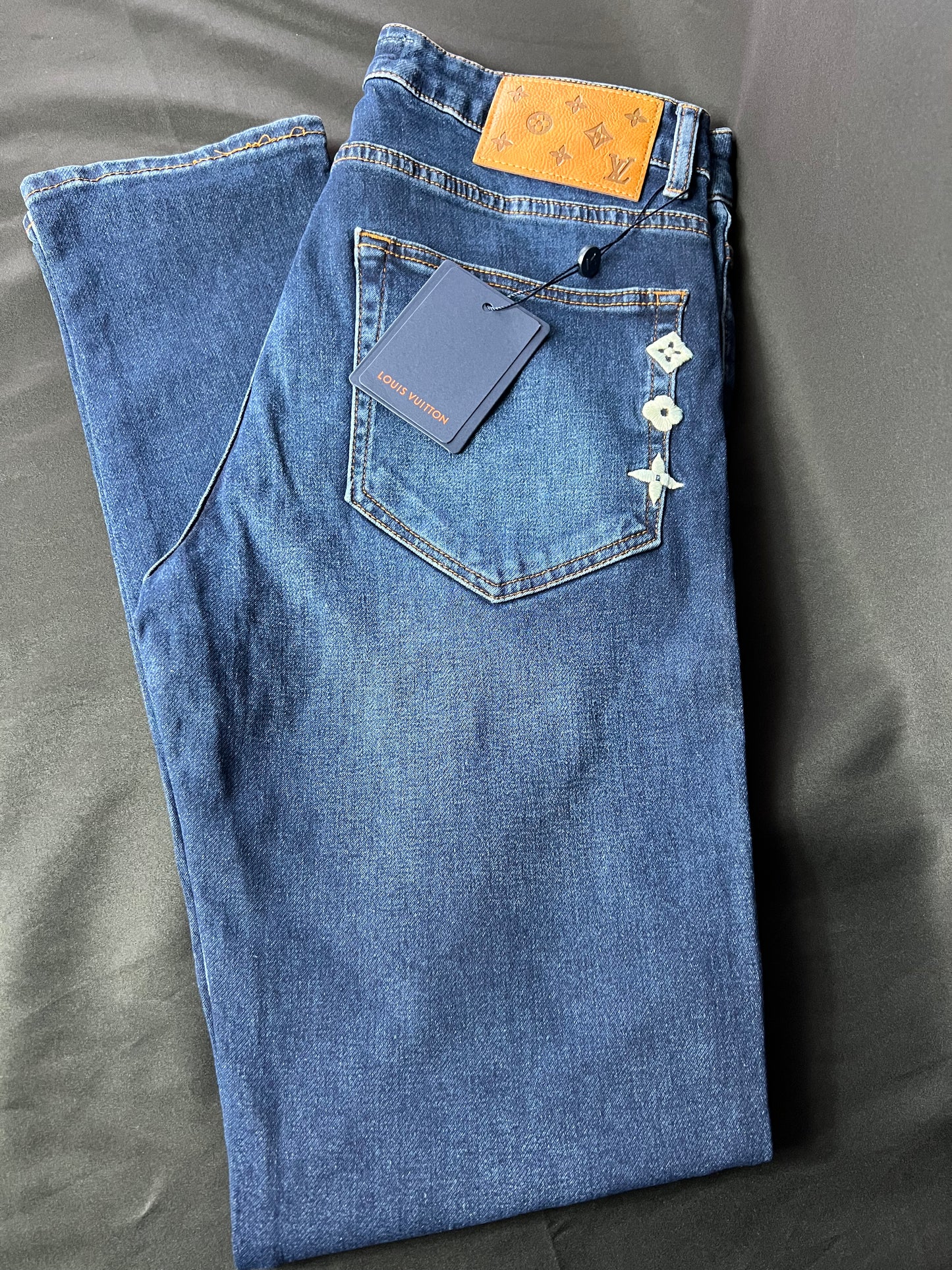 Jeans Louis Vuitton Azul Monogram Bordados