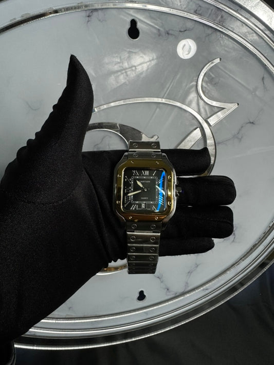 Reloj Cartier Santos Carátula Azul con Detalle Dorado