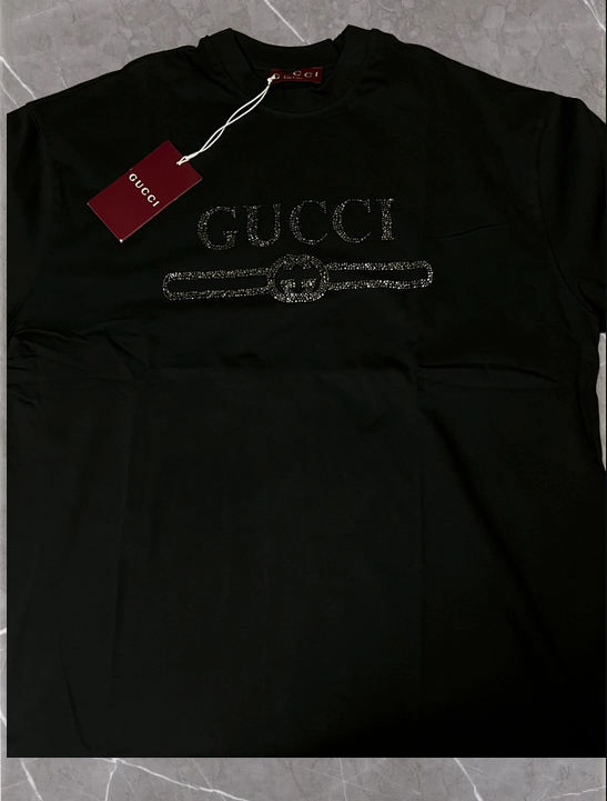 Gucci T-Shirt Negra con Detalles de Strass y Logo GG