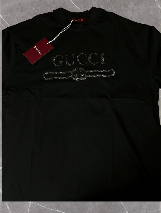 Gucci T-Shirt Negra con Detalles de Strass y Logo GG