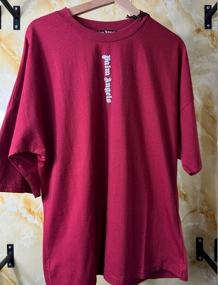Palm Angels T-Shirt Roja con Logo Pequeño al Frente y Grande en Espalda