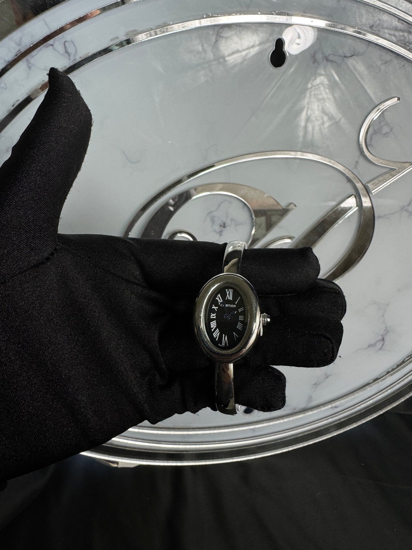 Reloj Cartier Baignore Plata y Negro