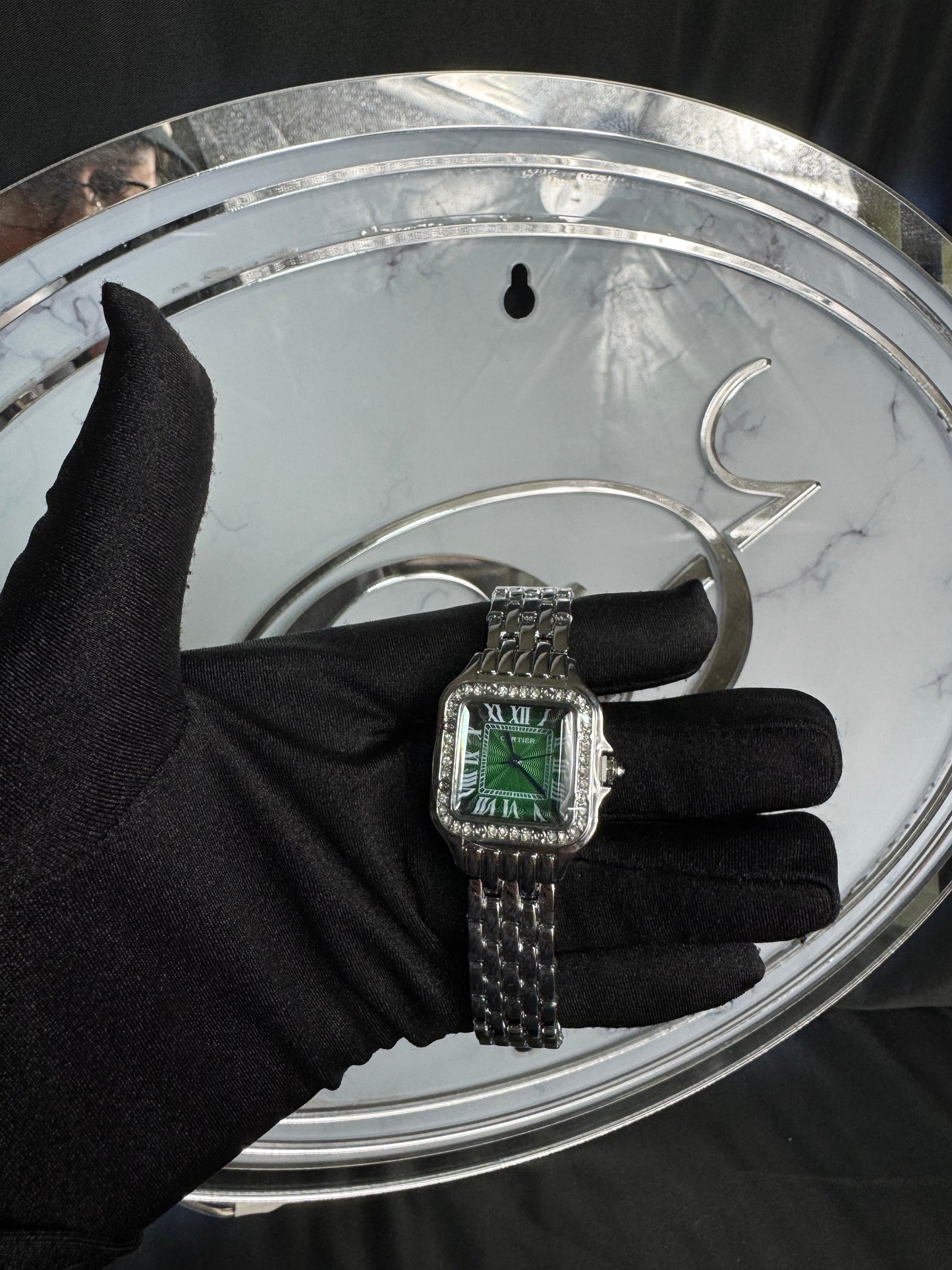 Reloj Cartier Panthere Plata con Verde