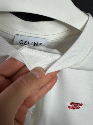 Playera Celine Mini Logo Bordado Blanca UA