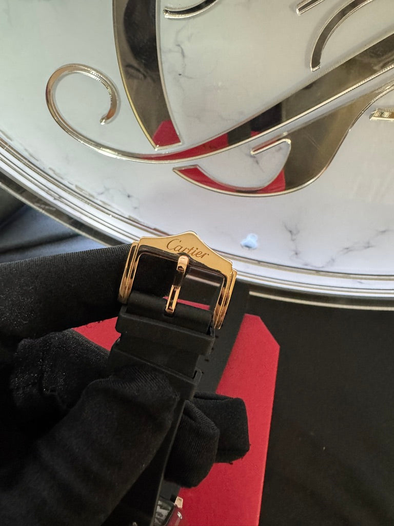 Reloj Cartier Santos Skeleton Caucho con Piedras en Oro Rosa