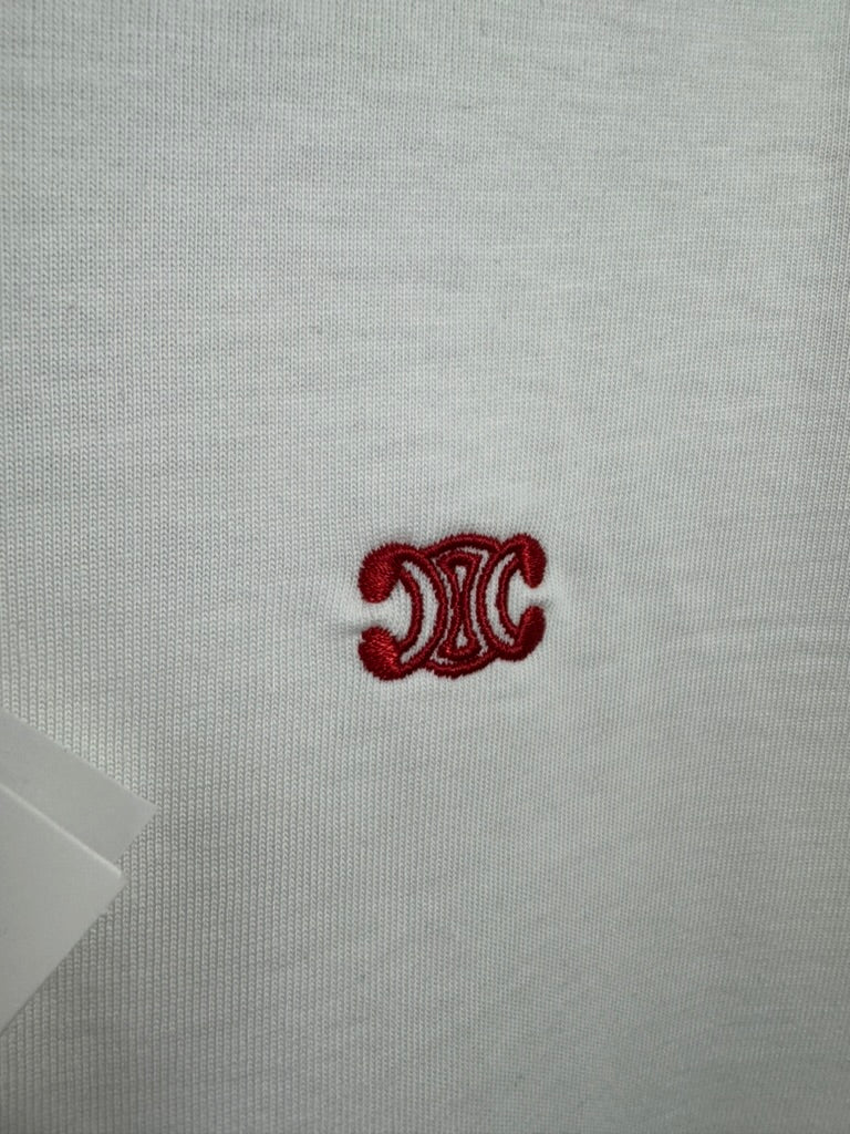 Playera Celine Mini Logo Bordado Blanca UA