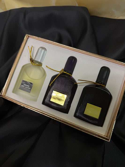 Tom Ford Set de Perfumes (Grey Vetiver, Velvet Orchid, Black Orchid) – 3 Piezas