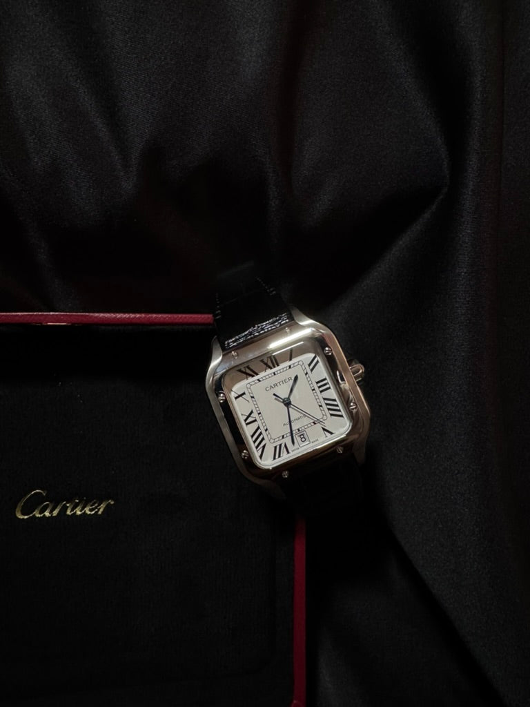 Cartier Santos Plata Correa De Piel