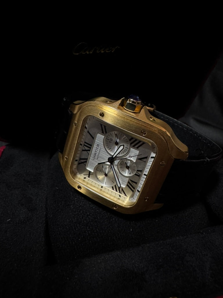 Cartier Santos Oro Chronograph XL Correa De Piel