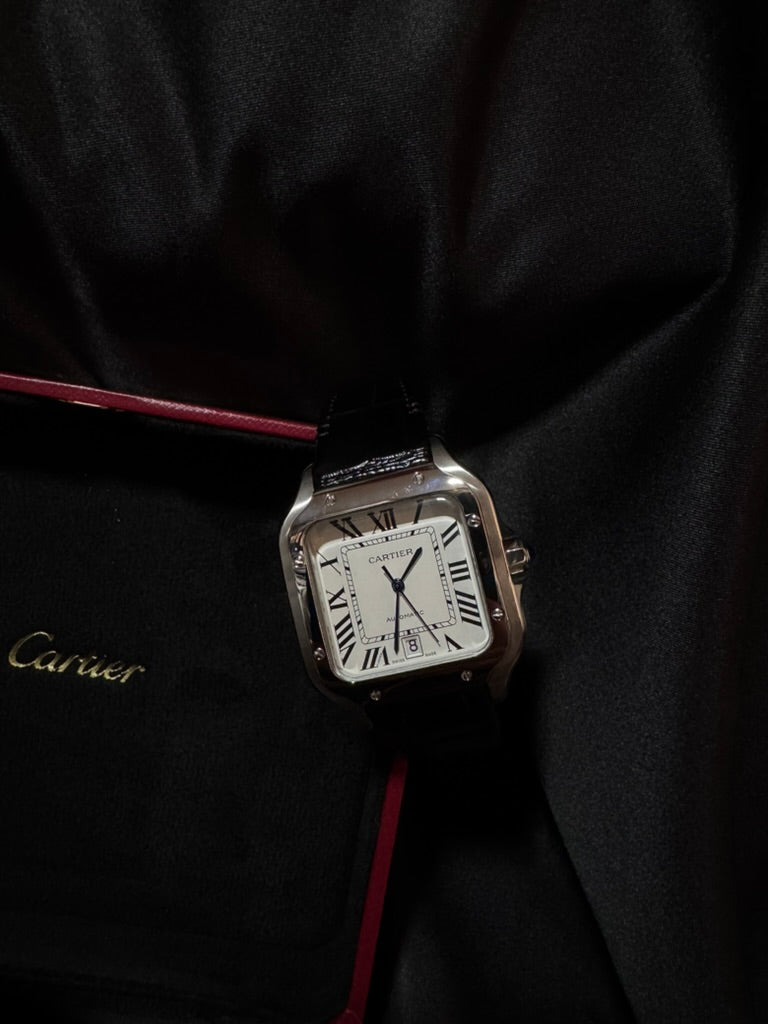 Cartier Santos Plata Correa De Piel
