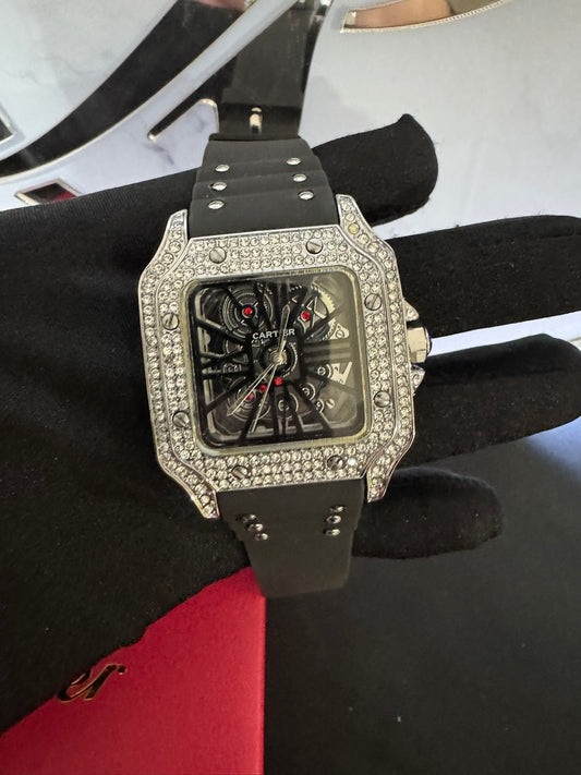 Reloj Cartier Santos Skeleton Caucho con Piedras