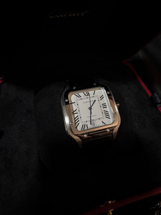 Cartier Santos Plata Correa De Piel