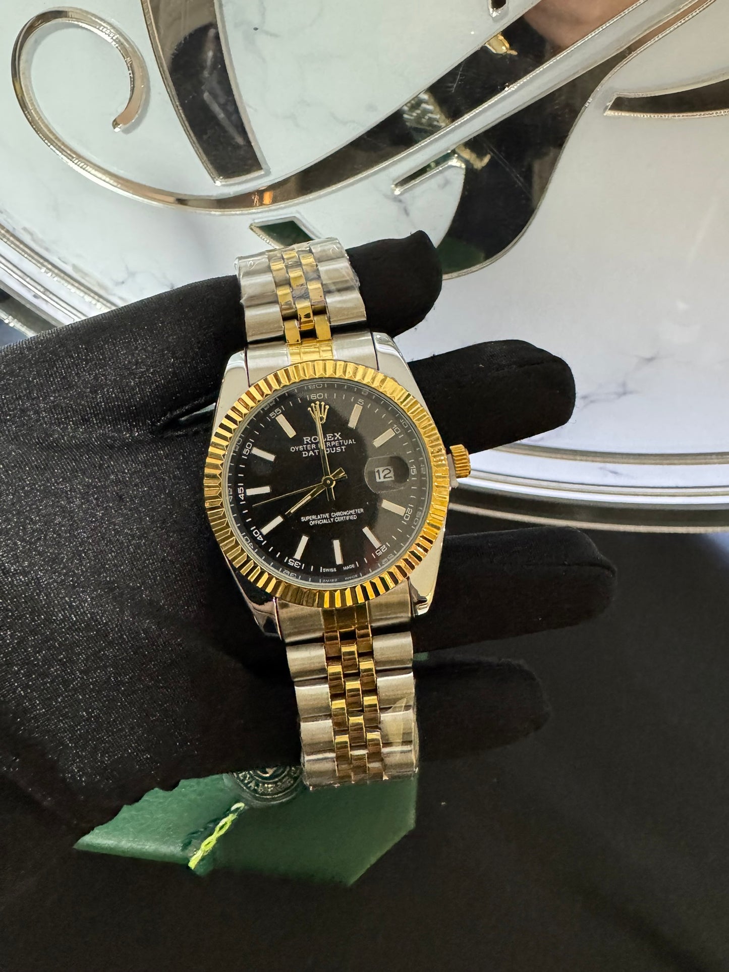 Reloj Rolex Datejust Dos Tonos caratula negra