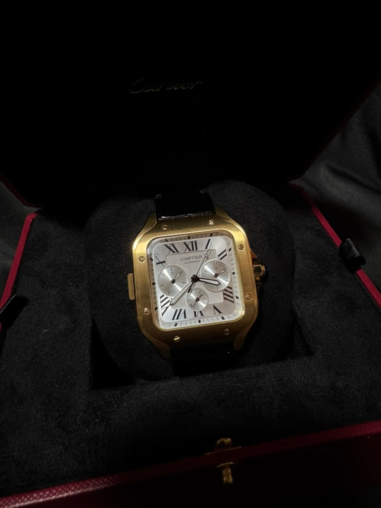 Cartier Santos Oro Chronograph XL Correa De Piel