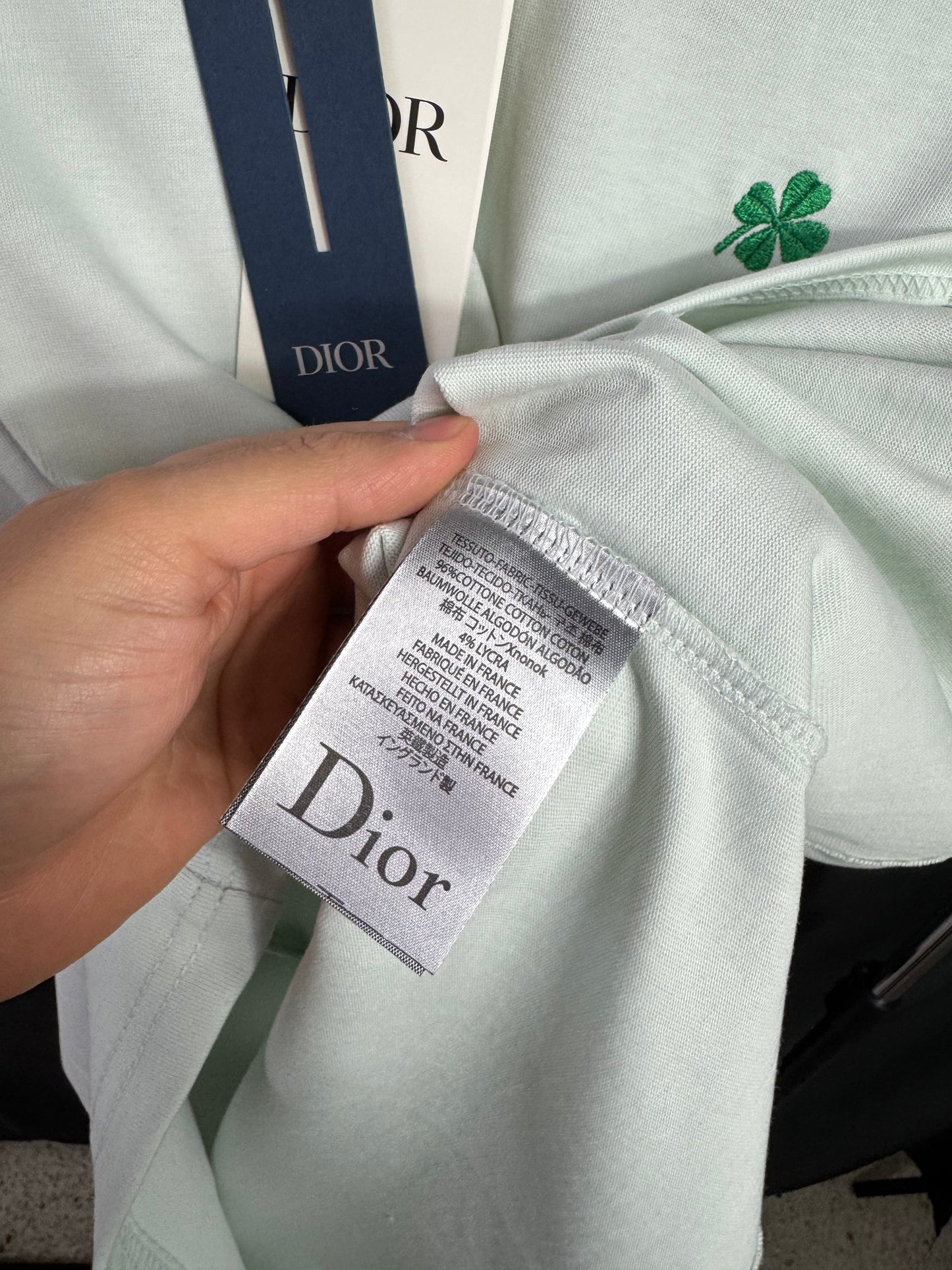 Playera Dior Trebol Bordado Menta UA
