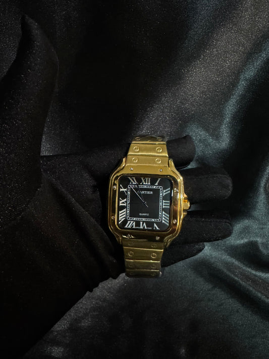 Reloj Cartier Santos Dorado con Negro