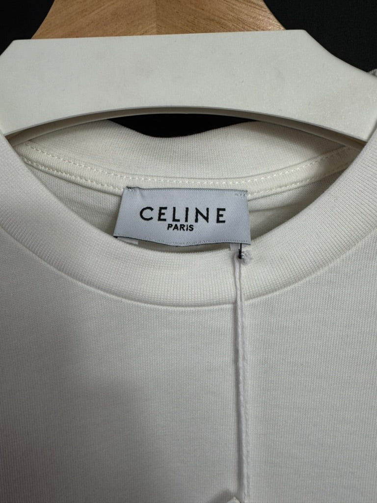 Playera Celine Mini Logo Bordado Blanca UA