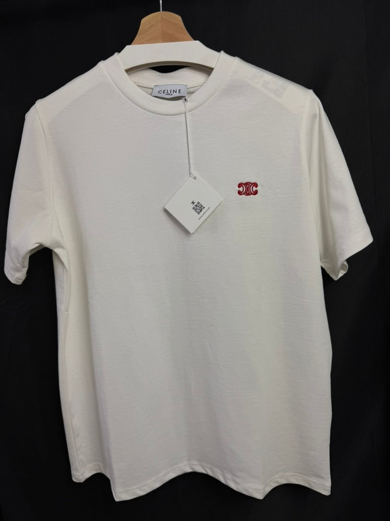 Playera Celine Mini Logo Bordado Blanca UA