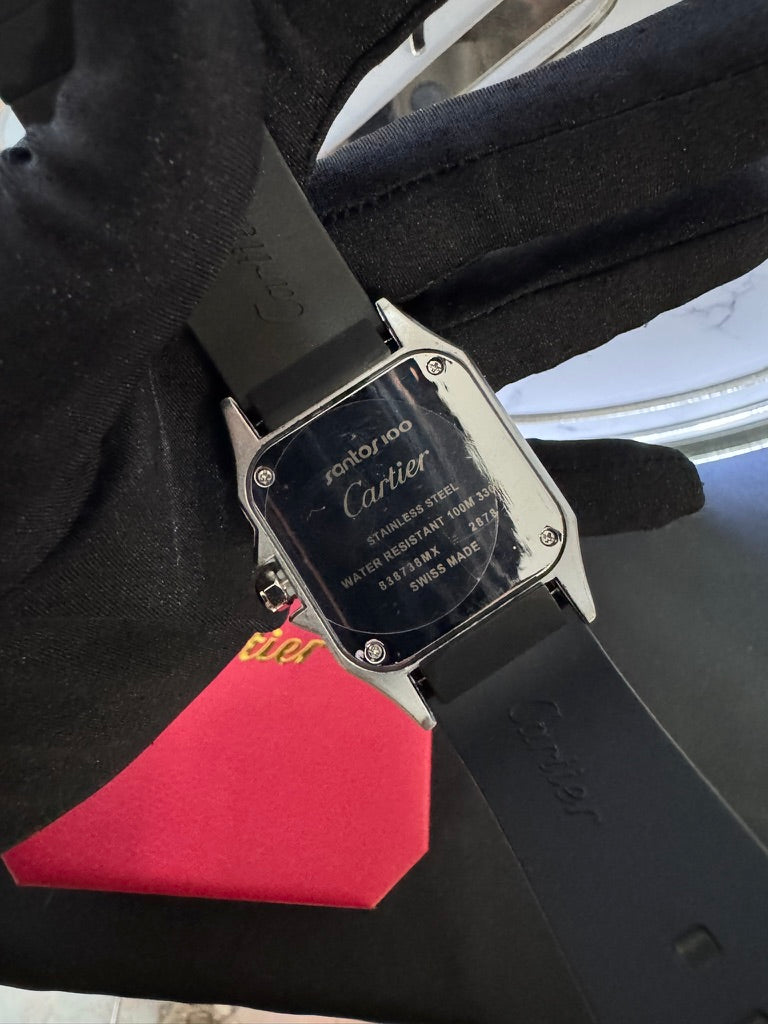 Reloj Cartier Santos Caucho Carátula Blanca y Dorado