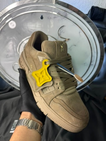 LV Trainer Taupe Yellow Tag