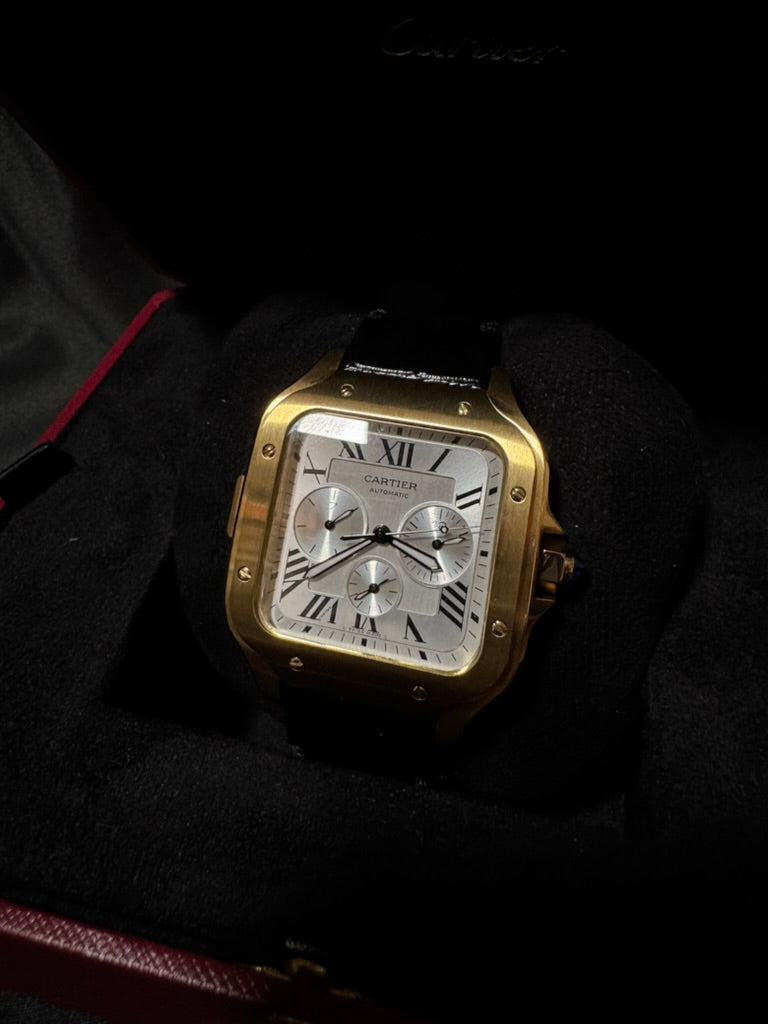 Cartier Santos Oro Chronograph XL Correa De Piel