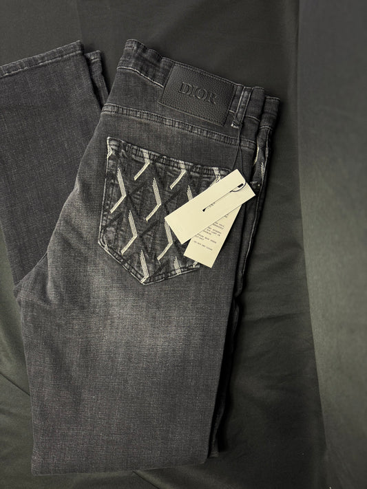 Jeans Dior Negro Logos Bordados