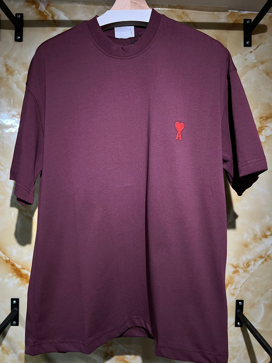 AMI Paris Heart Logo Tee Burdeos