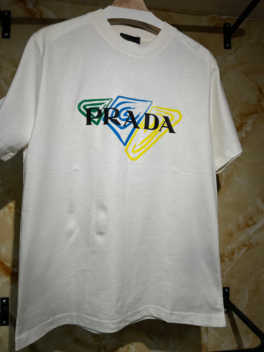 Prada Multicolor Triangle Tee Blanca
