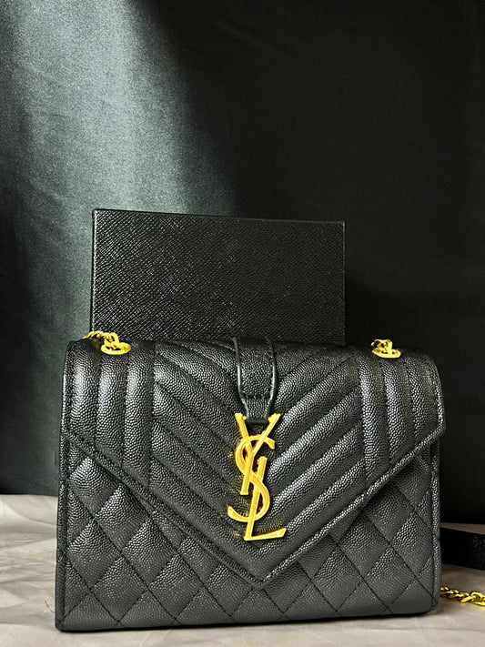 YSL Medium Envelope Chain Bag in Grain de Poudre Embossed Leather