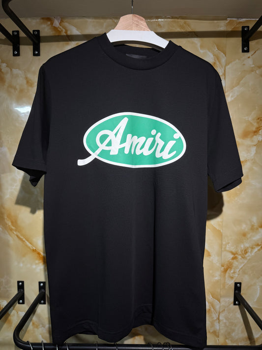 Amiri Playera Negra con Logo Ovalado Verde