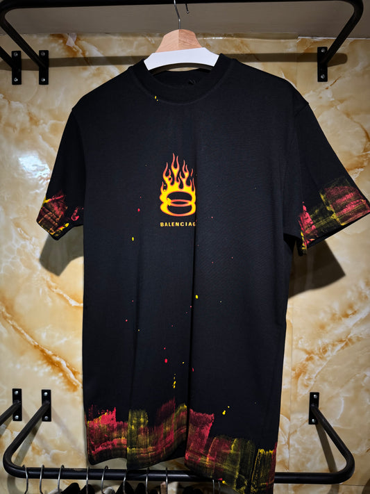 Balenciaga Camiseta Negra Gráfico Fire & Paint