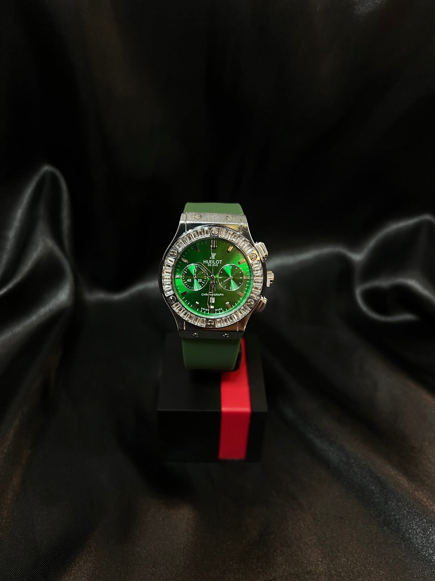 Hublot Cronograph Plata Verde AA